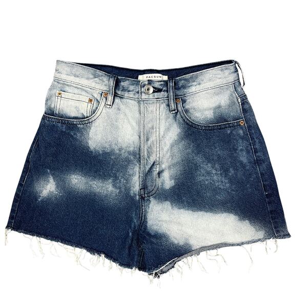 Pacsun High Rise Vintage Jean Shorts Womens Sz 26" Bleach Dye Raw Hem Boho Jorts - Picture 1 of 8